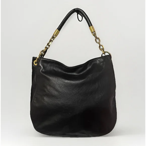 Michael Kors Stanthorpe Large Black Leather Shoulder Bag Gold Chain Strap - Picture 1 of 16